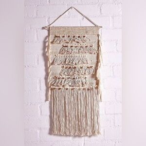 Off white tasseled gold coin fringe macrame wall hanging